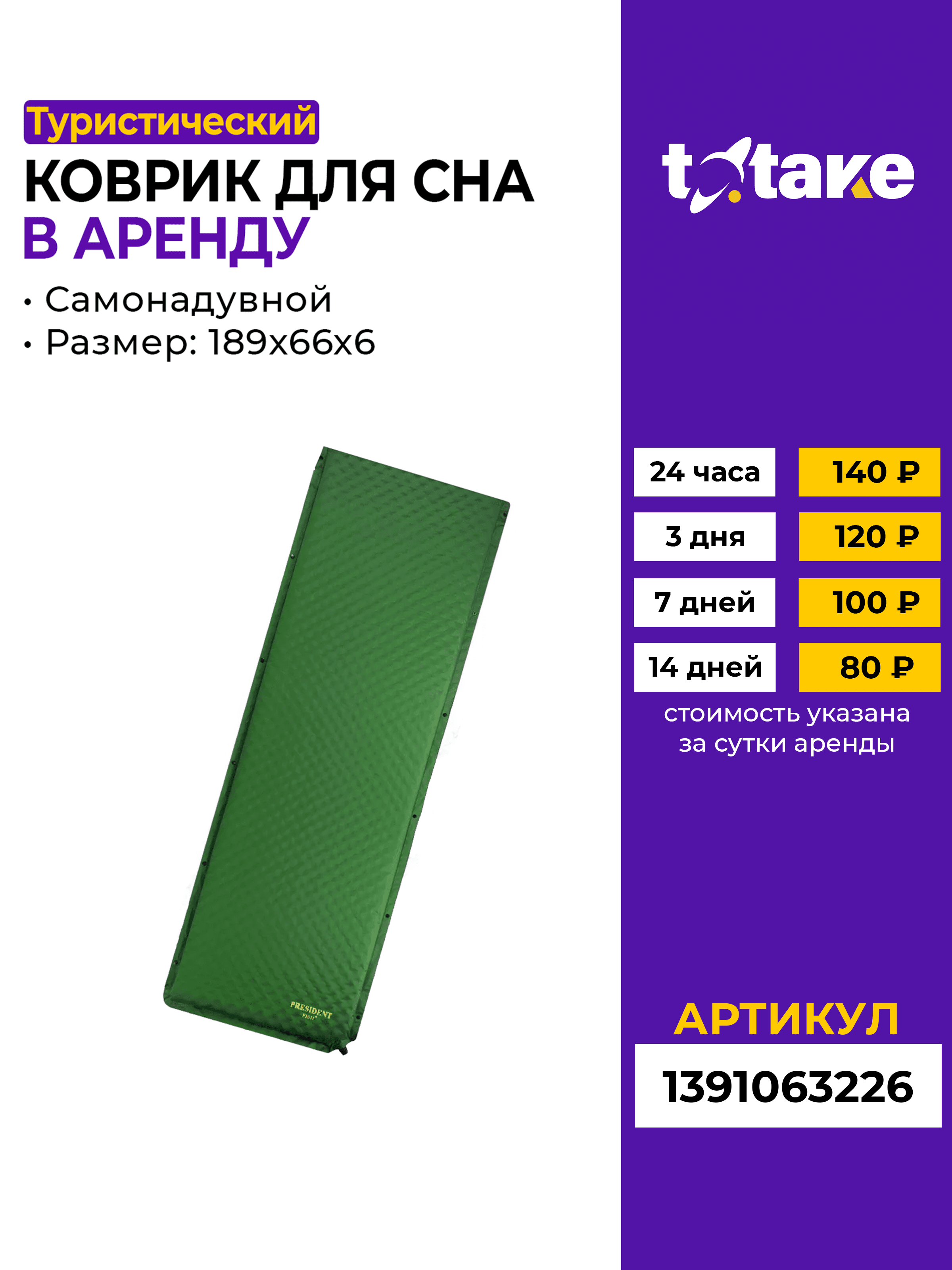 Коврик туристический 190х66см